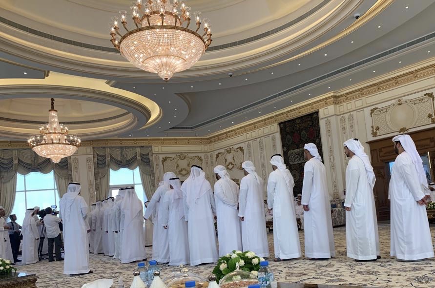 The Sea Palace interior, Abu Dhabi — a receiving hall of chandeliers, marble and diplomacy